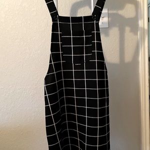 SHEIN front pocket black and white plaid romper